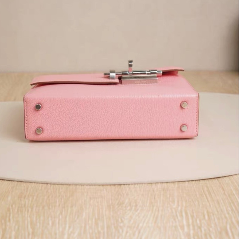 全套帶票愛馬仕mini Verrou插銷包手槍包mini奶昔粉山羊皮Y刻-2