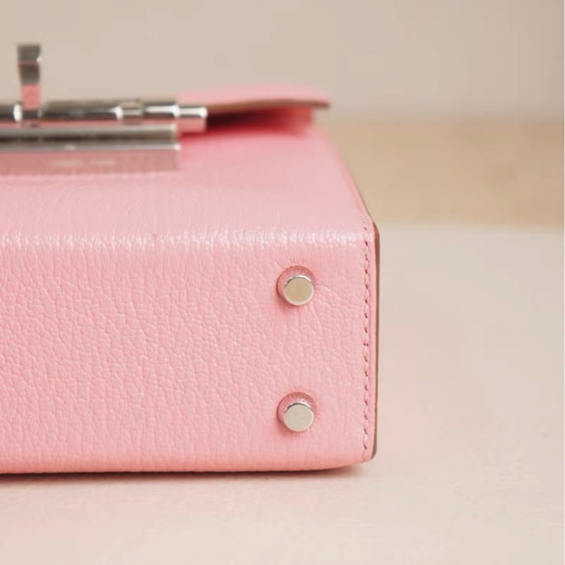 全套帶票愛馬仕mini Verrou插銷包手槍包mini奶昔粉山羊皮Y刻-4