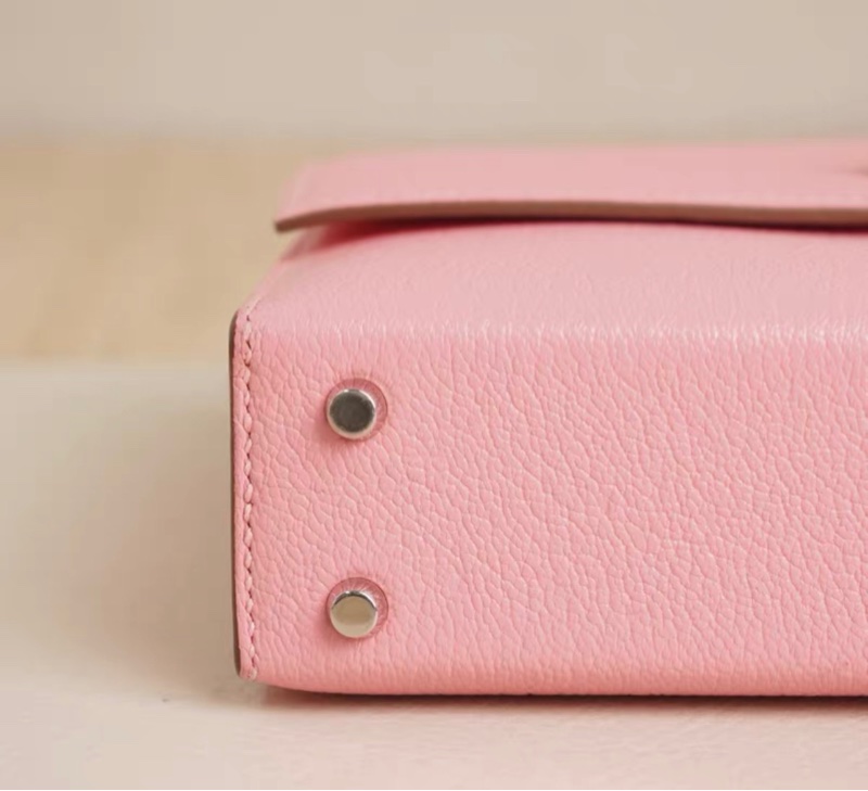 全套帶票愛馬仕mini Verrou插銷包手槍包mini奶昔粉山羊皮Y刻-5