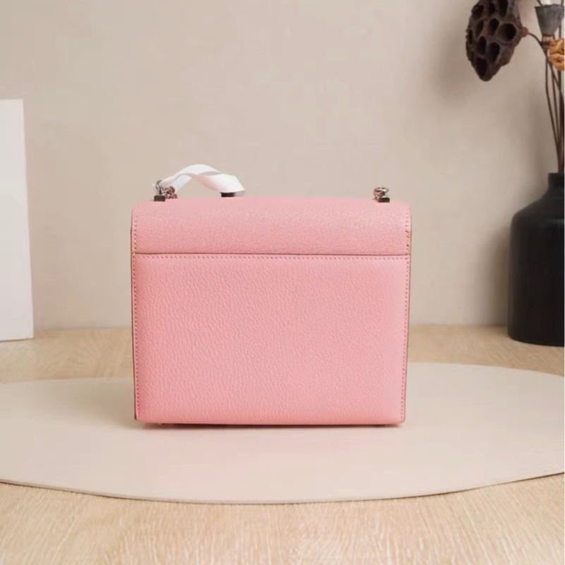 全套帶票愛馬仕mini Verrou插銷包手槍包mini奶昔粉山羊皮Y刻-6