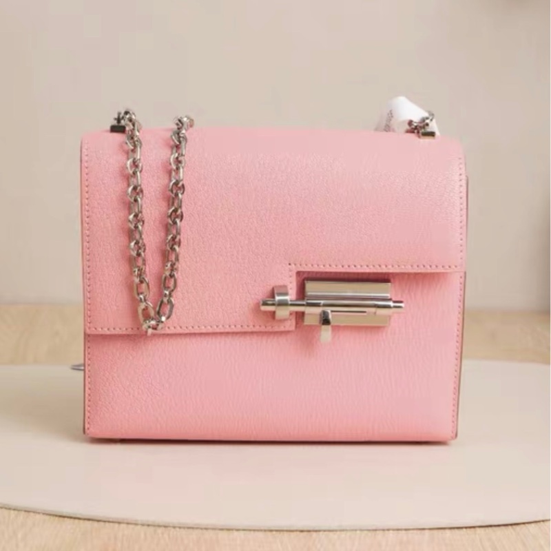 全套帶票愛馬仕mini Verrou插銷包手槍包mini奶昔粉山羊皮Y刻-7