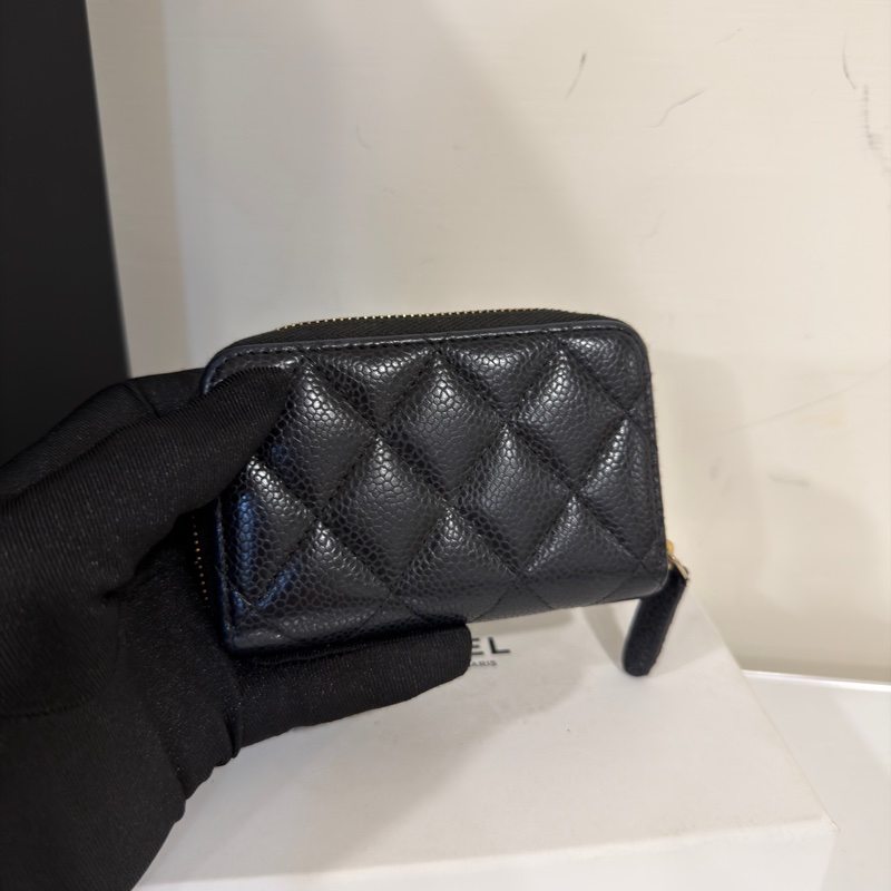 #閒置帶膜 #配件齊🉑送禮 #荔枝皮 香奈兒黑金ㄇ字拉鍊零錢包-1