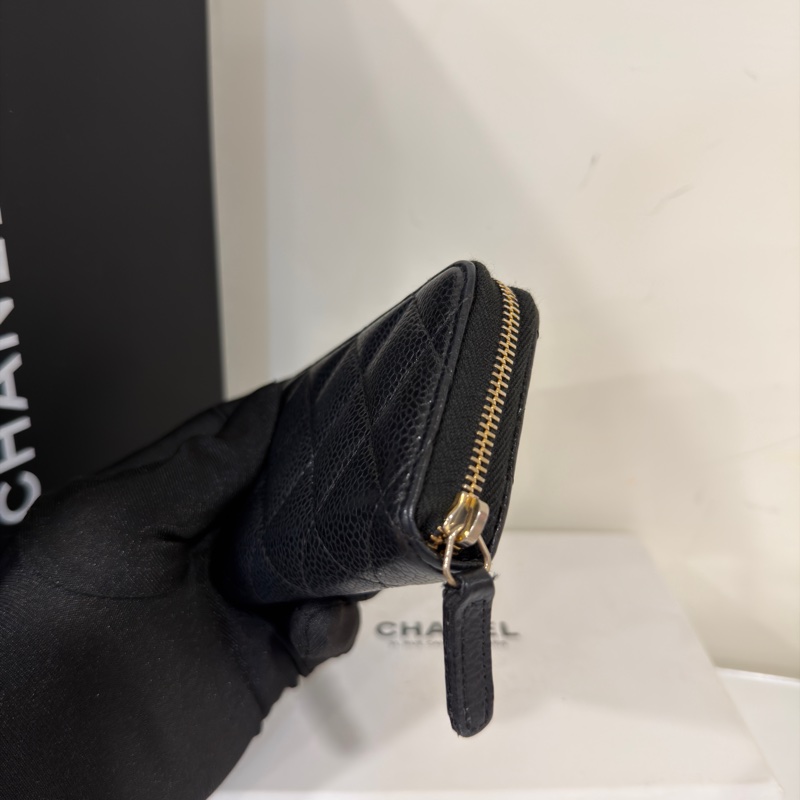 #閒置帶膜 #配件齊🉑送禮 #荔枝皮 香奈兒黑金ㄇ字拉鍊零錢包-2