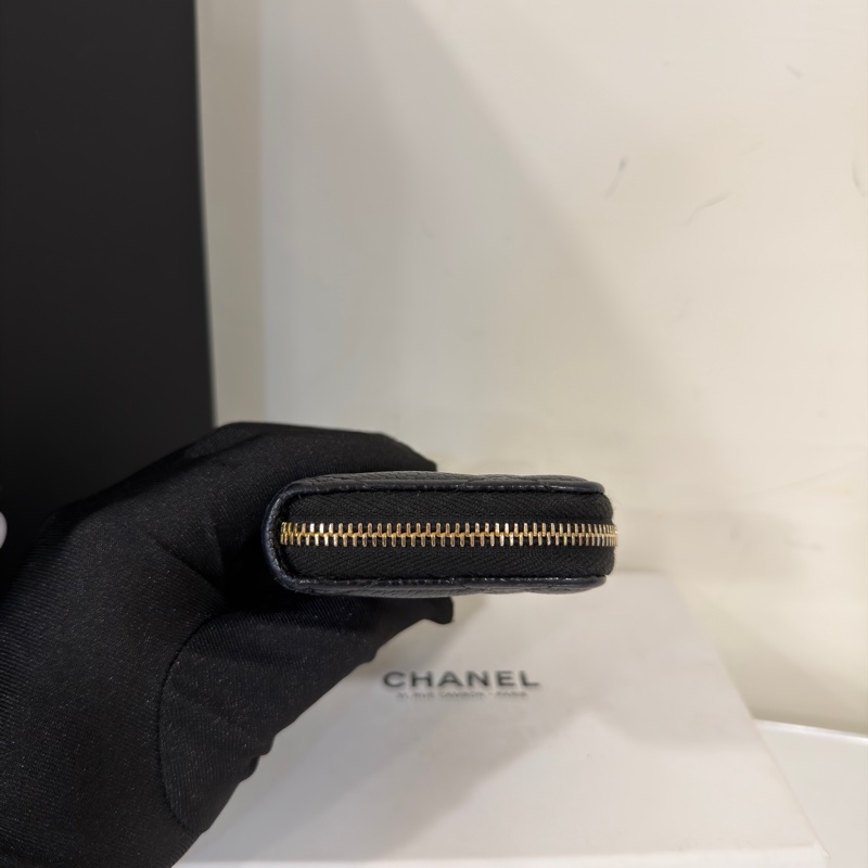 #閒置帶膜 #配件齊🉑送禮 #荔枝皮 香奈兒黑金ㄇ字拉鍊零錢包-3