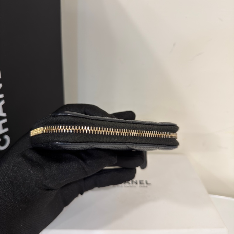 #閒置帶膜 #配件齊🉑送禮 #荔枝皮 香奈兒黑金ㄇ字拉鍊零錢包-4