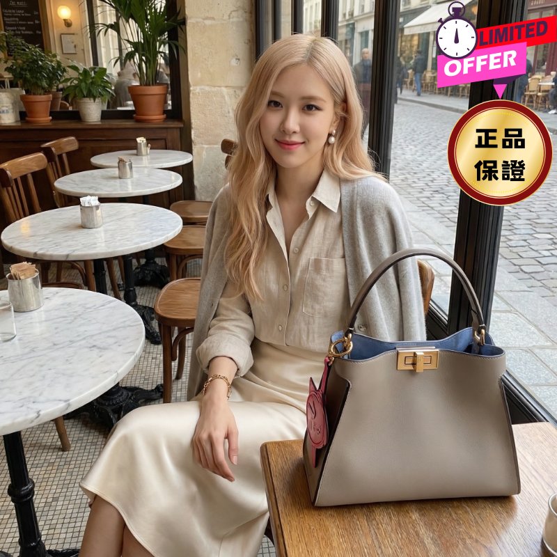 ⏰限時特賣價🌺Fendi Way 8BN368 中款鴿子灰色皮革和霓虹藍色麂皮包-0