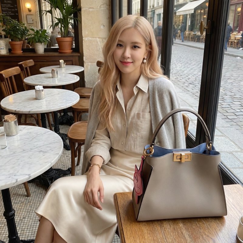 ⏰限時特賣價🌺Fendi Way 8BN368 中款鴿子灰色皮革和霓虹藍色麂皮包-1