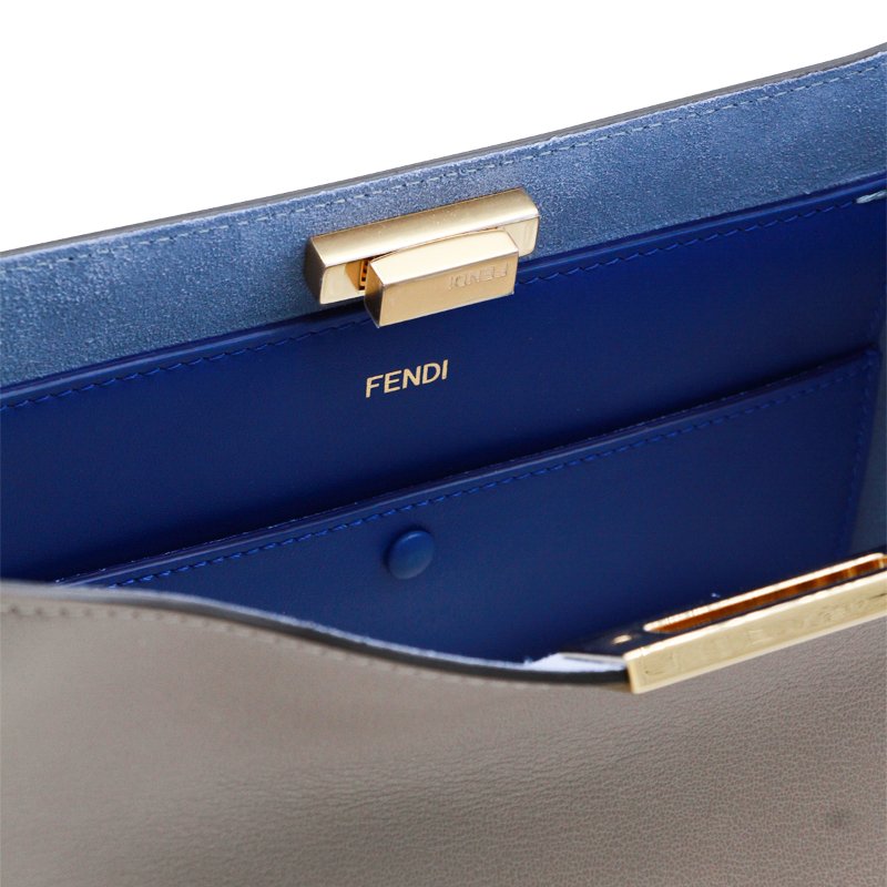 ⏰限時特賣價🌺Fendi Way 8BN368 中款鴿子灰色皮革和霓虹藍色麂皮包-15