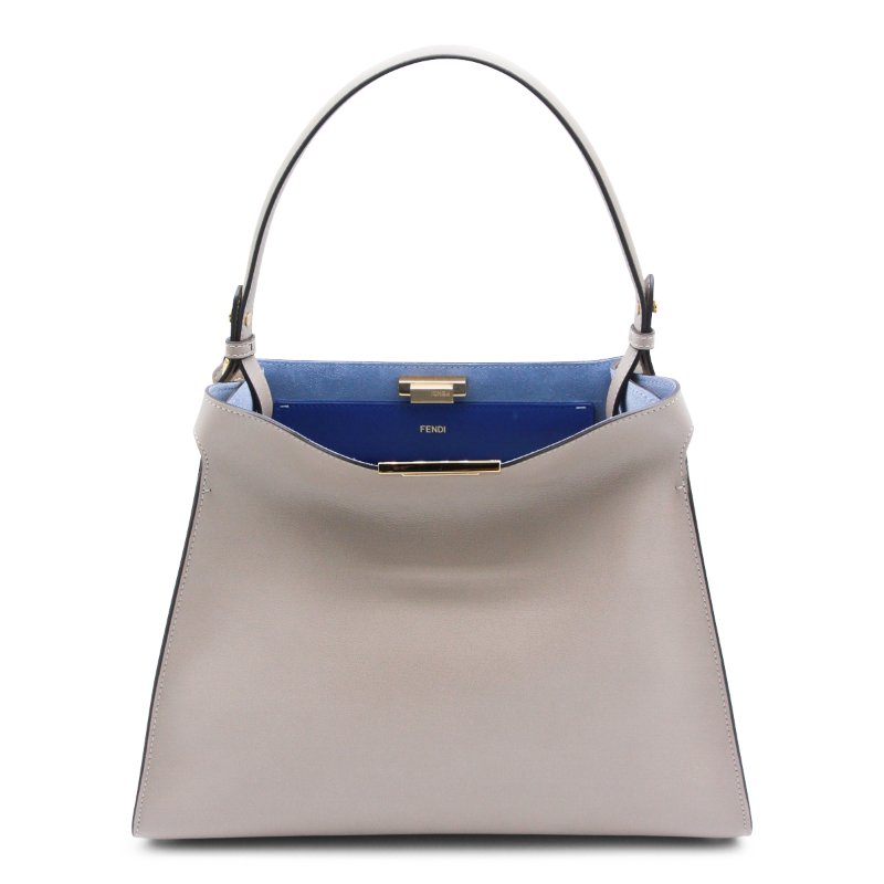 ⏰限時特賣價🌺Fendi Way 8BN368 中款鴿子灰色皮革和霓虹藍色麂皮包-16