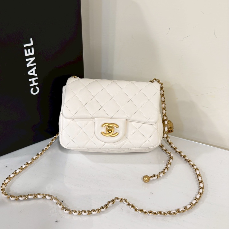 公主駕到💗99新🆕Chanel香奈兒白金鏈條菱格紋金球方胖子單肩斜挎包-7
