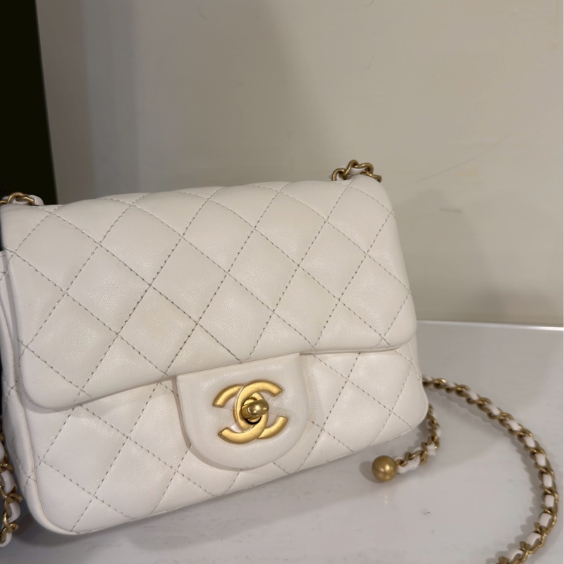 公主駕到💗99新🆕Chanel香奈兒白金鏈條菱格紋金球方胖子單肩斜挎包-8