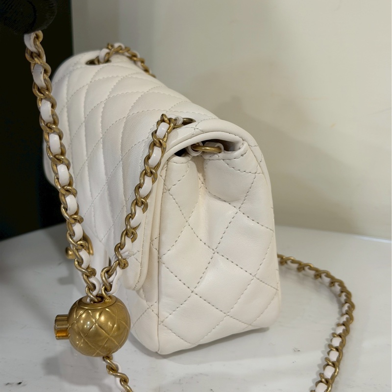 公主駕到💗99新🆕Chanel香奈兒白金鏈條菱格紋金球方胖子單肩斜挎包-9