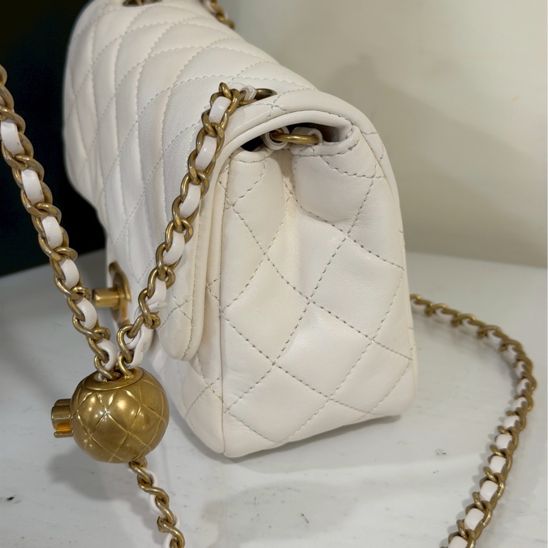 公主駕到💗99新🆕Chanel香奈兒白金鏈條菱格紋金球方胖子單肩斜挎包-10