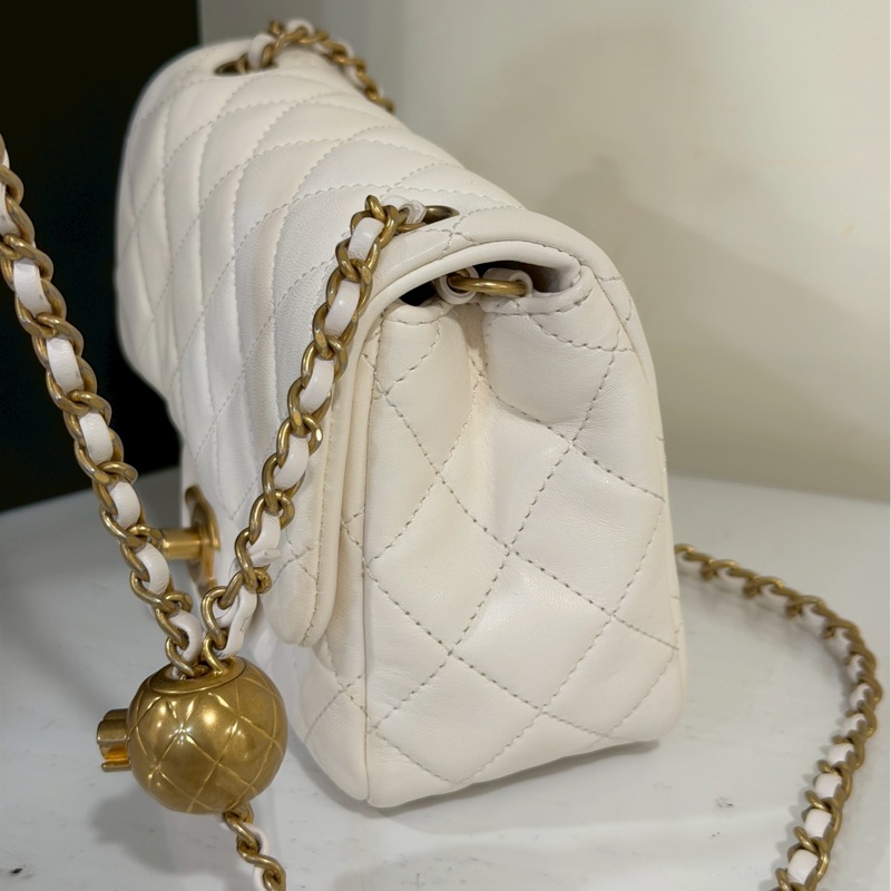 公主駕到💗99新🆕Chanel香奈兒白金鏈條菱格紋金球方胖子單肩斜挎包-11