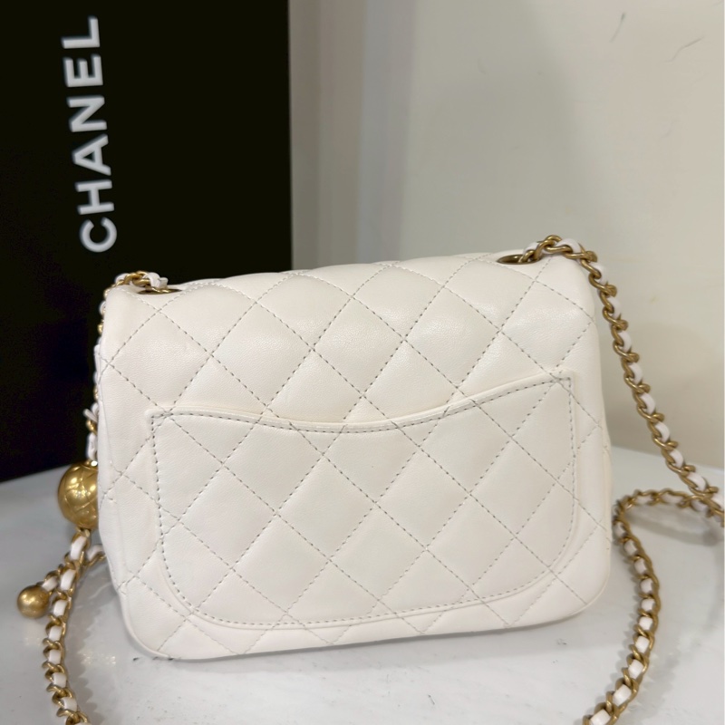公主駕到💗99新🆕Chanel香奈兒白金鏈條菱格紋金球方胖子單肩斜挎包-12