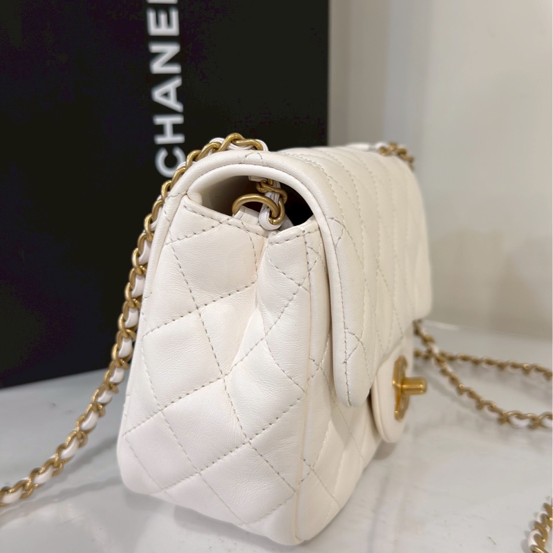 公主駕到💗99新🆕Chanel香奈兒白金鏈條菱格紋金球方胖子單肩斜挎包-13