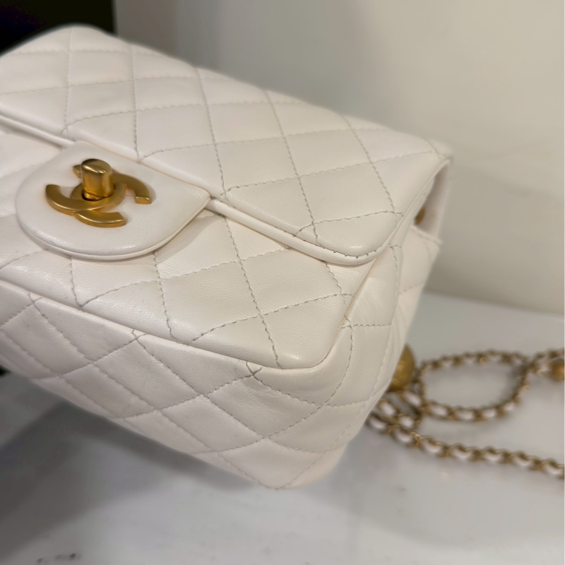 公主駕到💗99新🆕Chanel香奈兒白金鏈條菱格紋金球方胖子單肩斜挎包-15