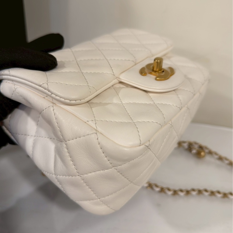 公主駕到💗99新🆕Chanel香奈兒白金鏈條菱格紋金球方胖子單肩斜挎包-16