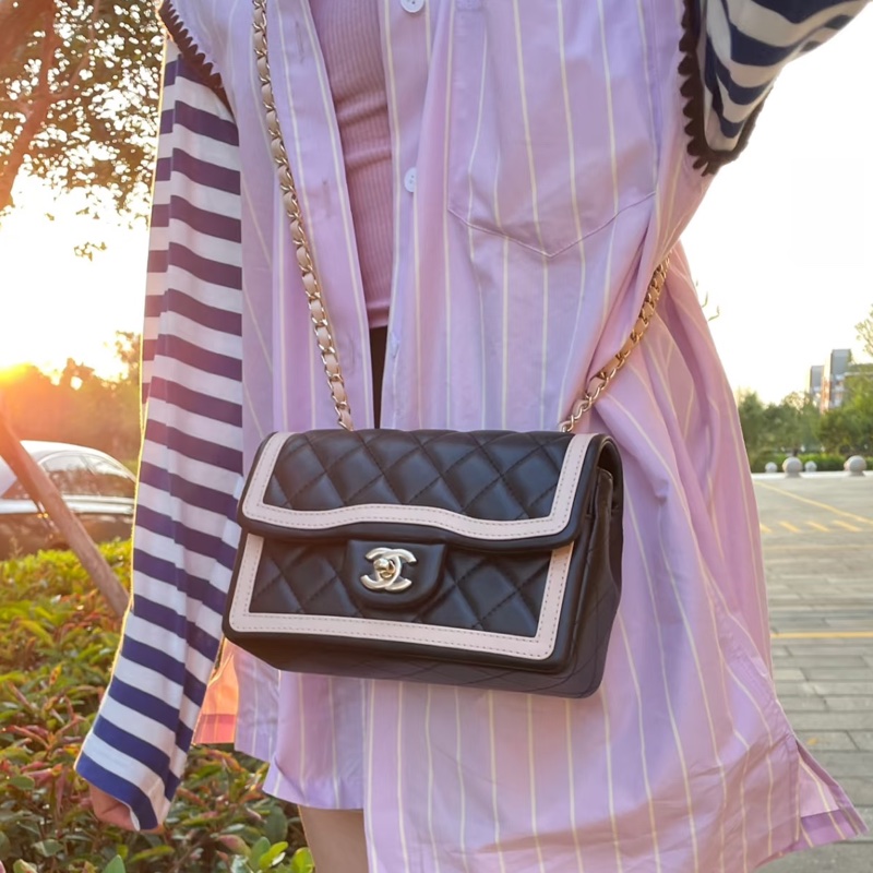 99新🆕✨溫柔天花板💕Chanel香奈兒黑金奶茶拼色大mini cf20單肩斜挎包-2