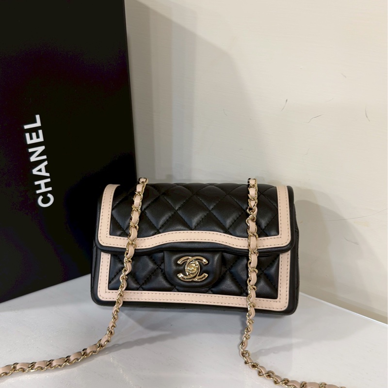 99新🆕✨溫柔天花板💕Chanel香奈兒黑金奶茶拼色大mini cf20單肩斜挎包-5