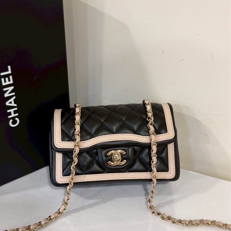 99新🆕✨溫柔天花板💕Chanel香奈兒黑金奶茶拼色大mini cf20單肩斜挎包-6