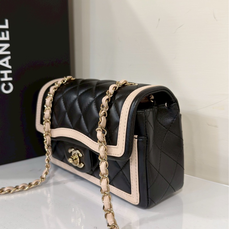 99新🆕✨溫柔天花板💕Chanel香奈兒黑金奶茶拼色大mini cf20單肩斜挎包-7
