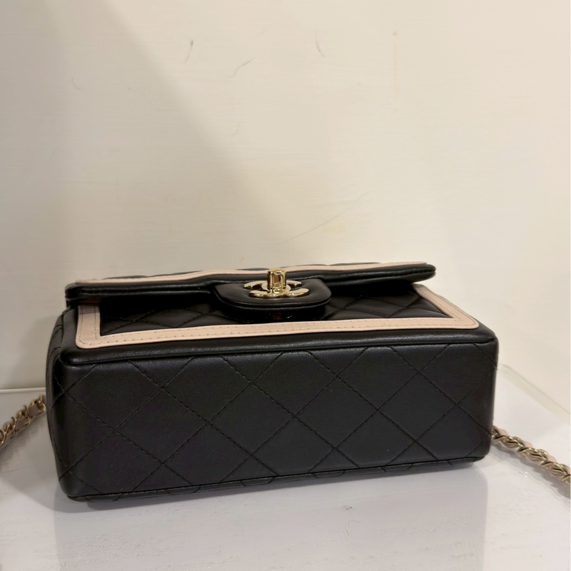 99新🆕✨溫柔天花板💕Chanel香奈兒黑金奶茶拼色大mini cf20單肩斜挎包-8