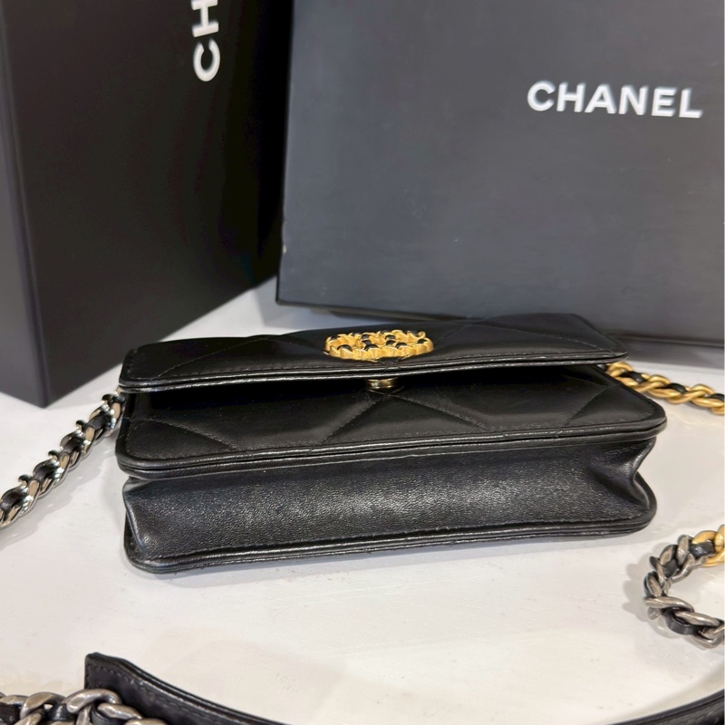 美到失語🖤🈶購證😍Chanel香奈兒黑金19bag大菱格紋woc鏈條發財包單肩斜挎包-9