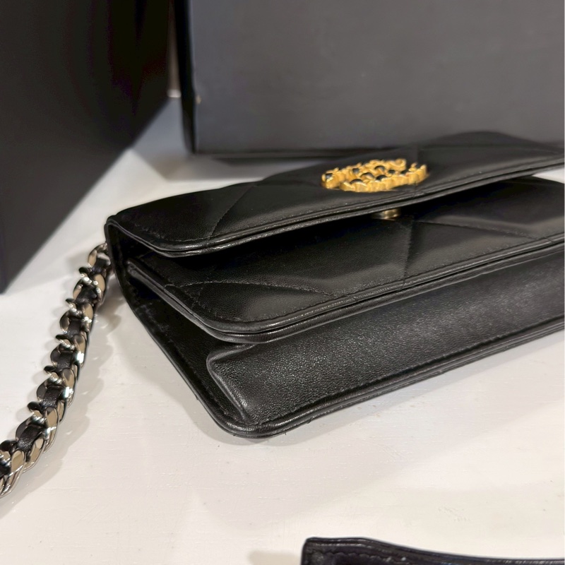 美到失語🖤🈶購證😍Chanel香奈兒黑金19bag大菱格紋woc鏈條發財包單肩斜挎包-10