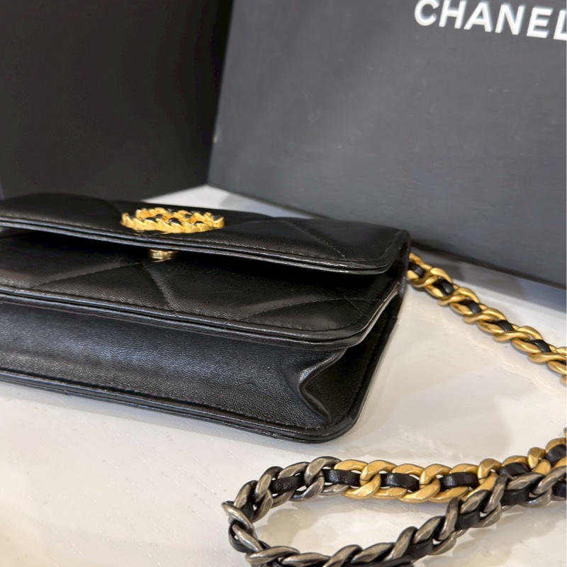 美到失語🖤🈶購證😍Chanel香奈兒黑金19bag大菱格紋woc鏈條發財包單肩斜挎包-11
