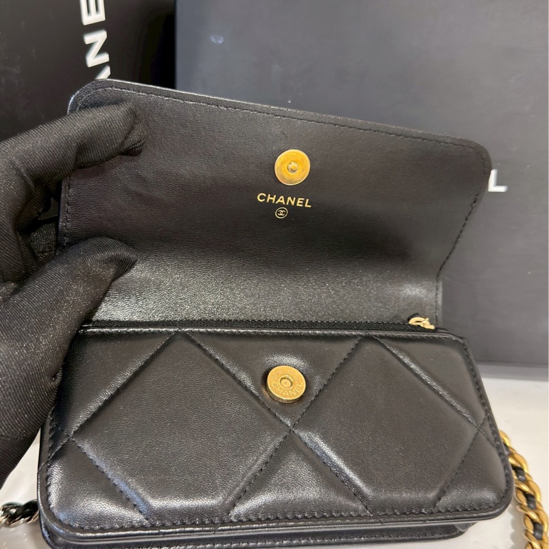 美到失語🖤🈶購證😍Chanel香奈兒黑金19bag大菱格紋woc鏈條發財包單肩斜挎包-12