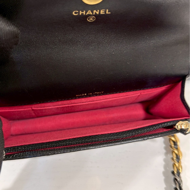 美到失語🖤🈶購證😍Chanel香奈兒黑金19bag大菱格紋woc鏈條發財包單肩斜挎包-13