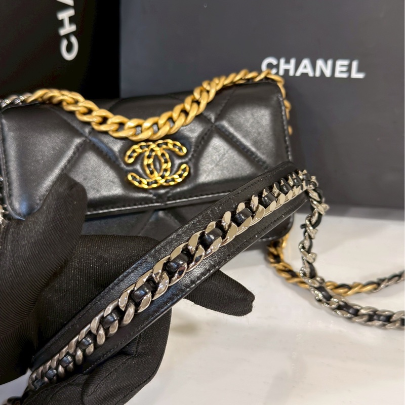 美到失語🖤🈶購證😍Chanel香奈兒黑金19bag大菱格紋woc鏈條發財包單肩斜挎包-14