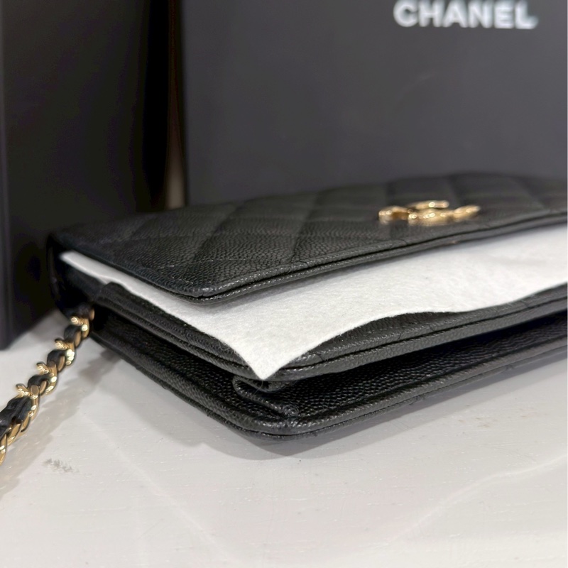 美到失語🖤🈶購證😍Chanel香奈兒黑金19bag大菱格紋woc鏈條發財包單肩斜挎包-17