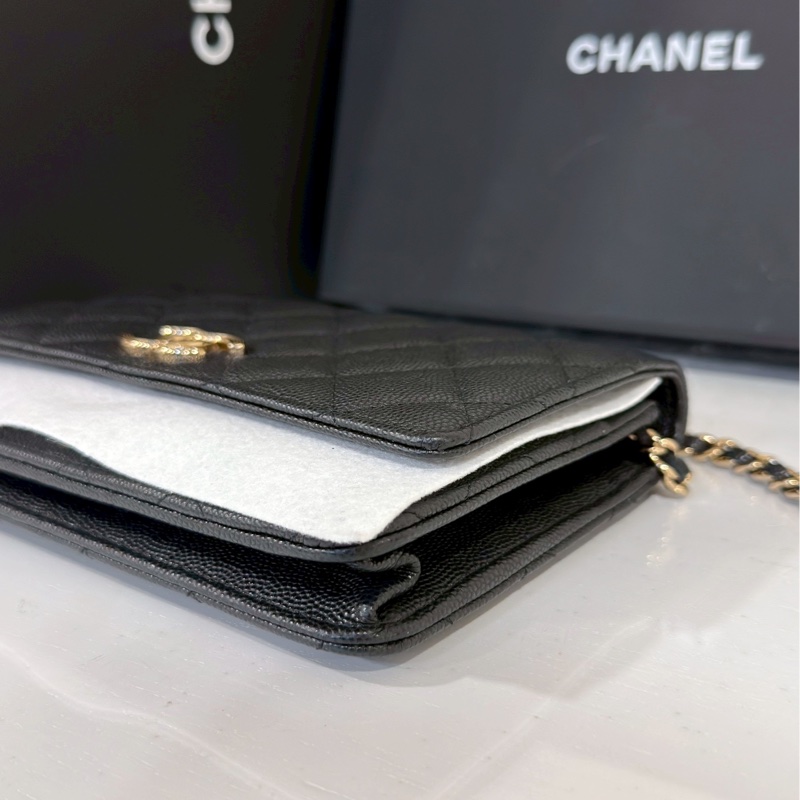 美到失語🖤🈶購證😍Chanel香奈兒黑金19bag大菱格紋woc鏈條發財包單肩斜挎包-18