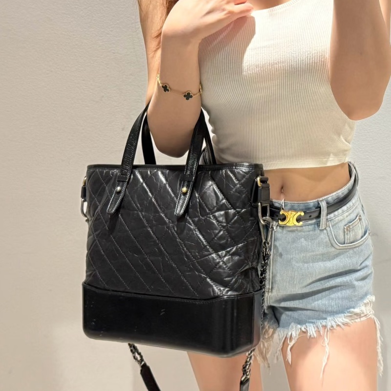 隨性高級💎超低價😍Chanel香奈兒黑色Gabrielle 托特流浪包單肩斜挎包-0