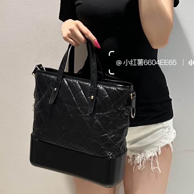 隨性高級💎超低價😍Chanel香奈兒黑色Gabrielle 托特流浪包單肩斜挎包-2