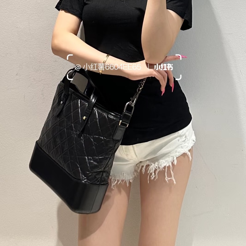 隨性高級💎超低價😍Chanel香奈兒黑色Gabrielle 托特流浪包單肩斜挎包-3