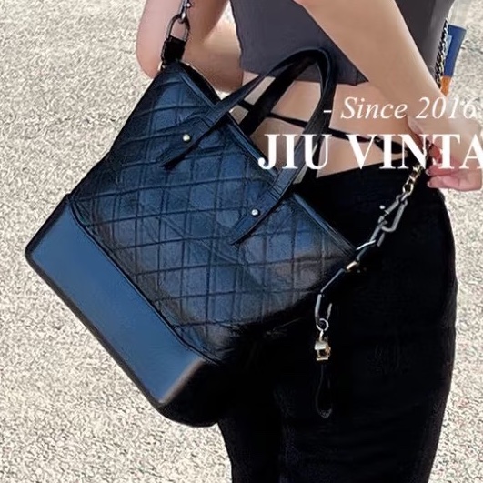 隨性高級💎超低價😍Chanel香奈兒黑色Gabrielle 托特流浪包單肩斜挎包-4