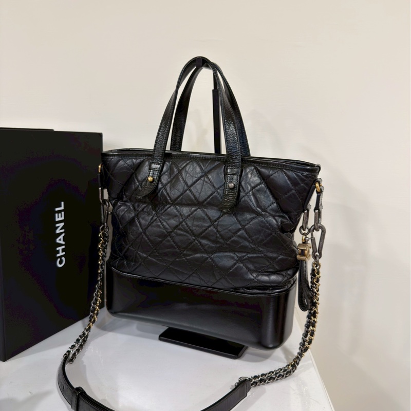 隨性高級💎超低價😍Chanel香奈兒黑色Gabrielle 托特流浪包單肩斜挎包-8