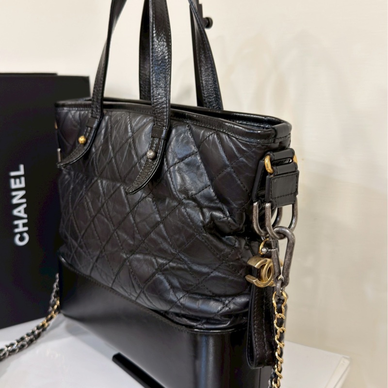 隨性高級💎超低價😍Chanel香奈兒黑色Gabrielle 托特流浪包單肩斜挎包-9