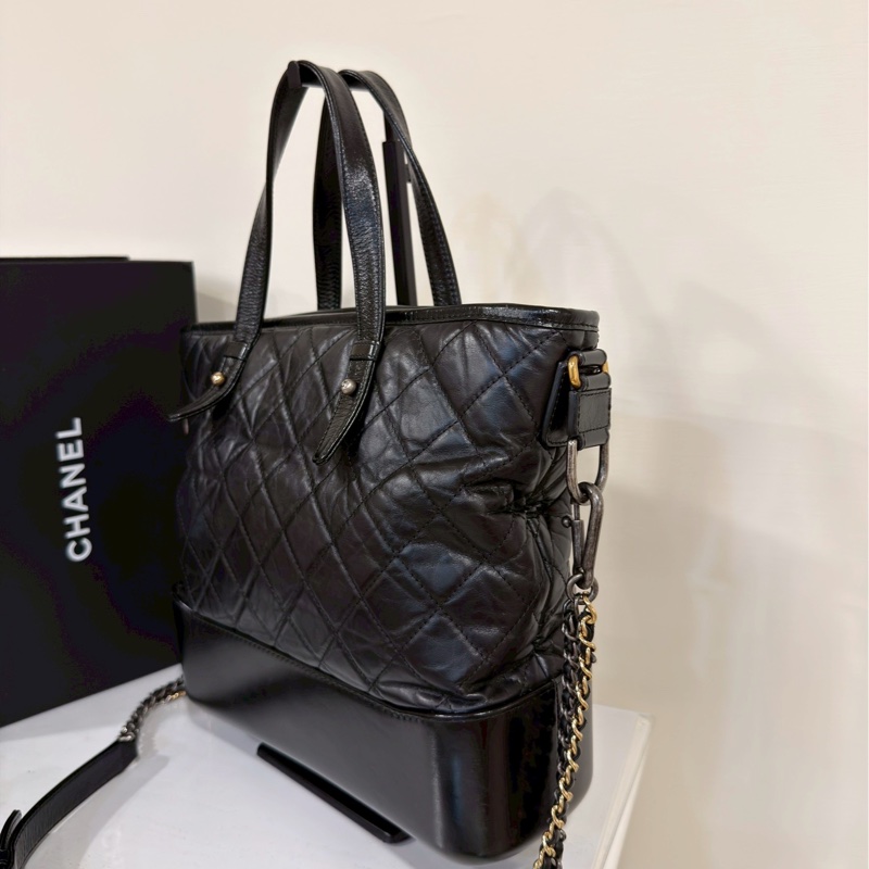 隨性高級💎超低價😍Chanel香奈兒黑色Gabrielle 托特流浪包單肩斜挎包-11