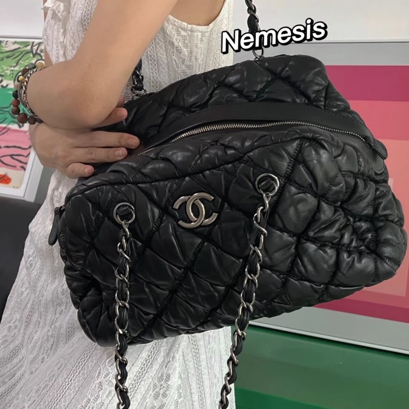 99新🆕全網最低價😍Chanel 香奈兒黑銀菱格紋雲朵泡芙托特包手提單肩包☁️-1