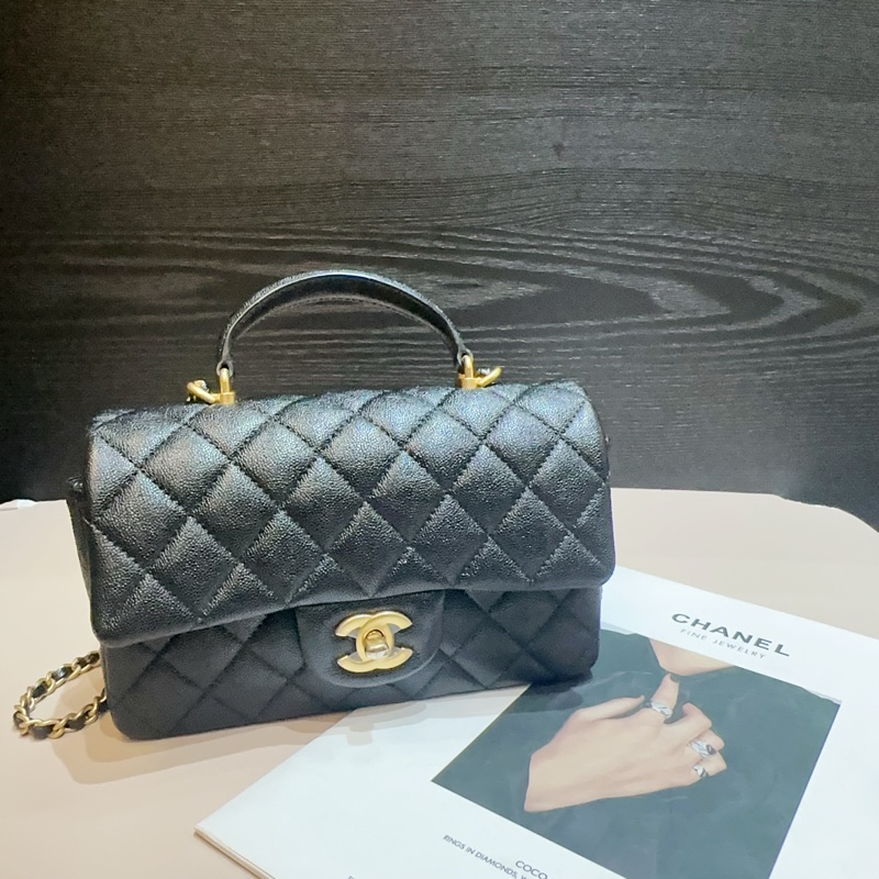 Chanel 黑荔枝牛皮金釦Coco20 handle 手提斜背包-0