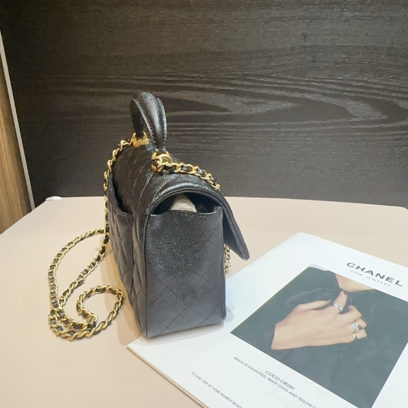 Chanel 黑荔枝牛皮金釦Coco20 handle 手提斜背包-2