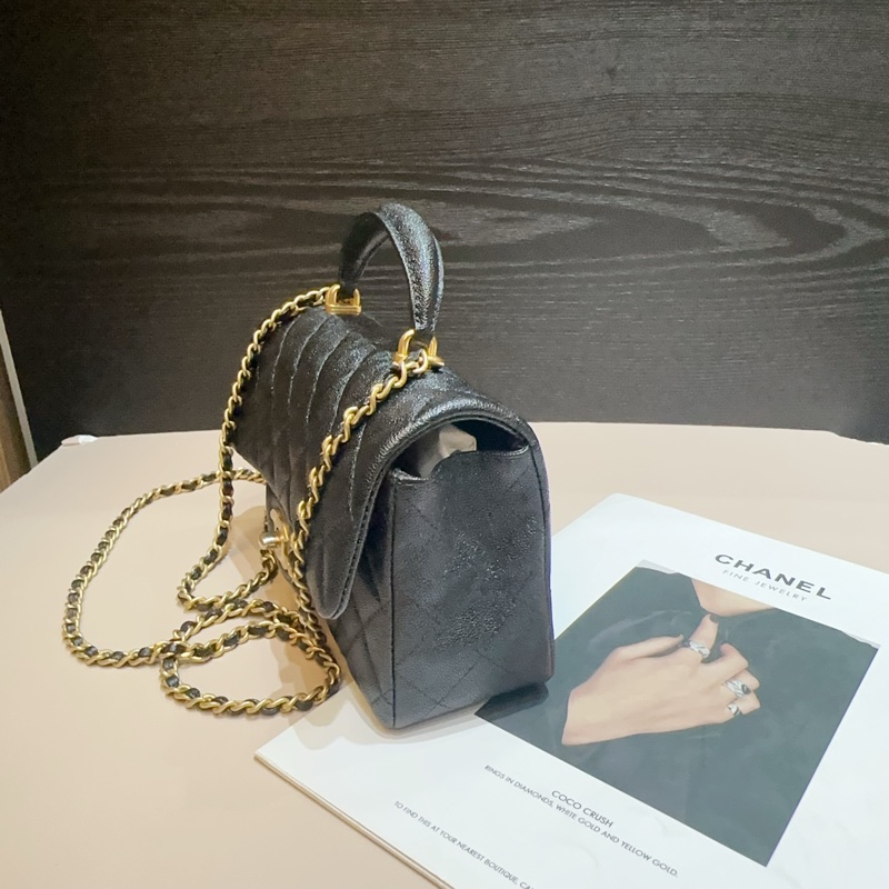 Chanel 黑荔枝牛皮金釦Coco20 handle 手提斜背包-3