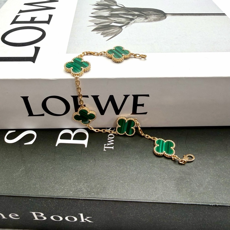 梵克雅寶/VCARL80900 18K黃金孔雀石 綠五花手鍊 23年全套-2