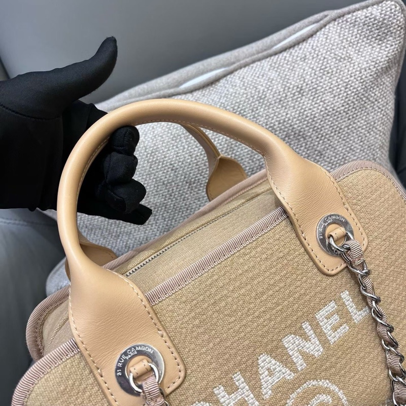 Chanel香奈兒奶茶色沙灘包保齡球包 底長28  芯片款-4