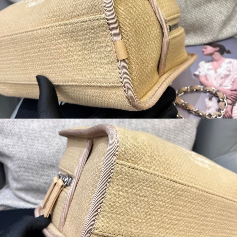 Chanel香奈兒奶茶色沙灘包保齡球包 底長28  芯片款-9