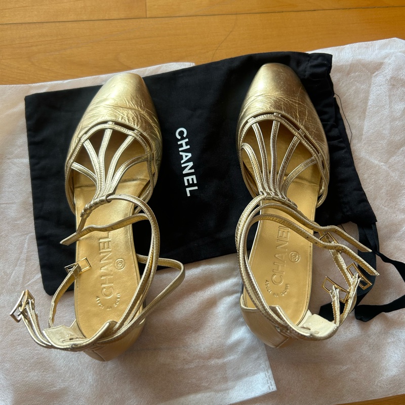 經典金色channel 平底鞋-1